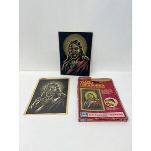 Vintage Craft Master Black Velvet Portrait of Jesus Christ Oil Painting Wall Art